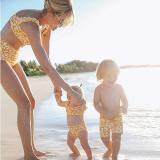 Mommy and Me Matching Swimwear Print Yellow Flowers Matching Swimsuit