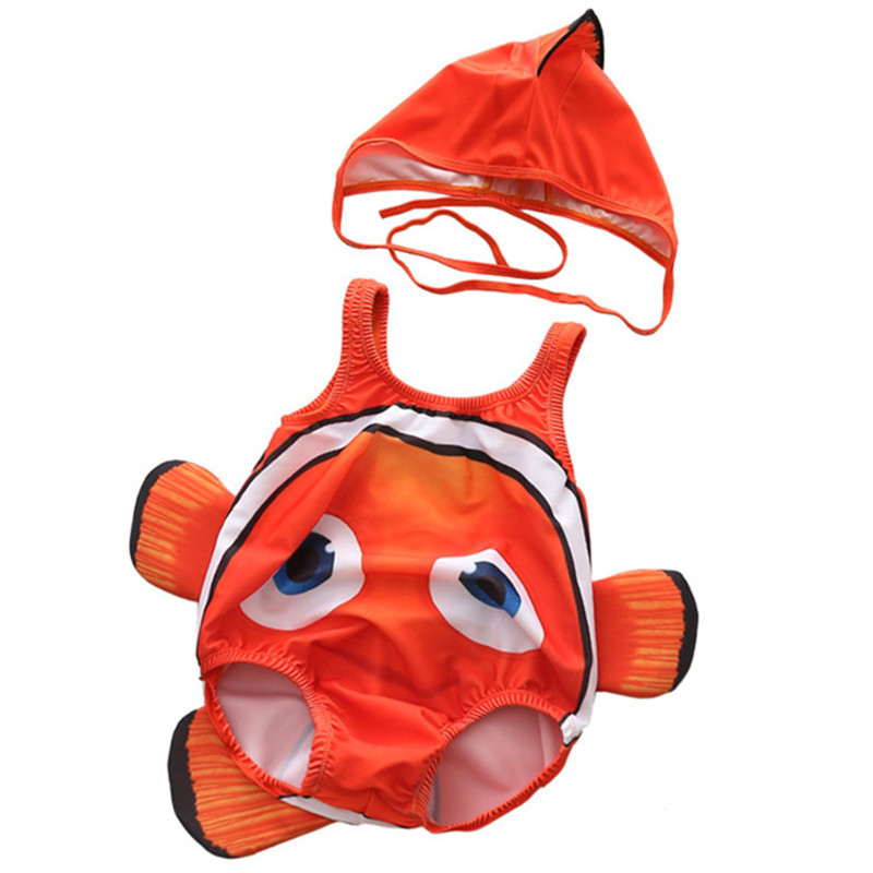 Baby 3D Cute Clownfish Swimsuit With Swim Cap 0-3 Years
