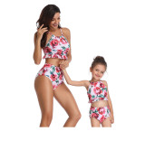 Mommy and Me Matching Swimwear Pink Rose Flowers Rufflles Bikini Swimsuit