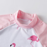 Toddler Girls' Print Pink Flamingos Two Pieces Beach Swimwear with Swim Cap
