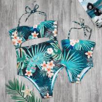 Mommy and Me Matching Swimwear Tropical Print Matching Swimsuit
