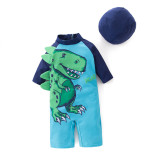 Kid Boys 3D Print Dinosaur Swimsuit With Swim Cap