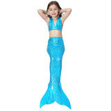 Kid Girls Bling Blue Mermaid Tail Bikini Swimsuit With Free Garland Color Random