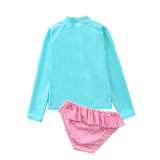 Kid Girls' Print Flamingos Swimwear Sets Long Sleeve Top and Dots Shorts