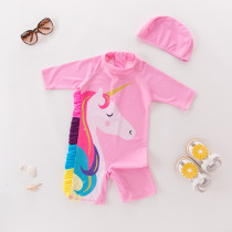 Toddler Girl Print Unicorn Swimsuit With Swim Cap