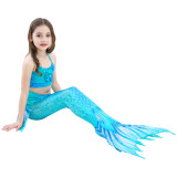 3PCS Kid Girls Bowknot Gemstone Blue Mermaid Tail Bikini Swimsuit With Free Garland Color Random