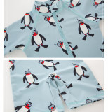 Kid Boys Print Penguin Swimsuit With Swim Cap