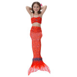 3PCS Kid Red Colorful Girls Mermaid Tail For Fancy Princess Bikini Swimsuit With Free Garland Color Random