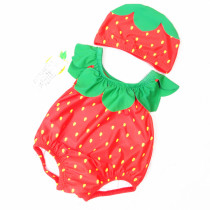 Baby 3D Cute Strawberry Swimsuit With Swim Cap 0-3 Years