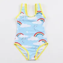 Kid Girls' Print Rainbows Cloud One Piece Beach Swimwear With Swimming Cap