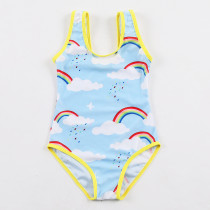 Kid Girls' Print Rainbows Cloud One Piece Beach Swimwear With Swimming Cap