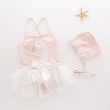 Baby Pink Swan Tutu Swimsuit With Swim Cap