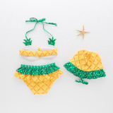 Toddler Girl Print Yellow Pineapple Bikinis With Swim Cap