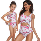 Mommy and Me Matching Swimwear Print Mermaids Rufflles Swimsuit