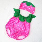 Baby 3D Cute Strawberry Swimsuit With Swim Cap 0-3 Years