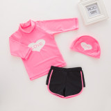 Girls' Long Sleeve Love Top and Shorts With Swim Cap