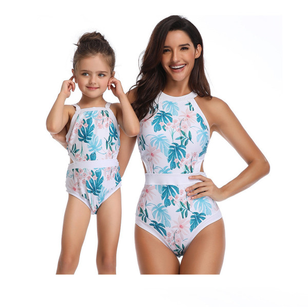 Mommy and Me Matching Swimwear Print Leafs Swimsuit