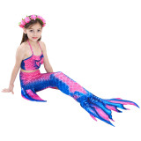 3PCS Kid Girls Bowknot Gemstone Pink Mermaid Tail Bikini Swimsuit With Free Garland Color Random