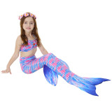 3PCS Kid Girls Gemstone Pink Mermaid Tail Bikini Swimsuit With Free Garland Color Random