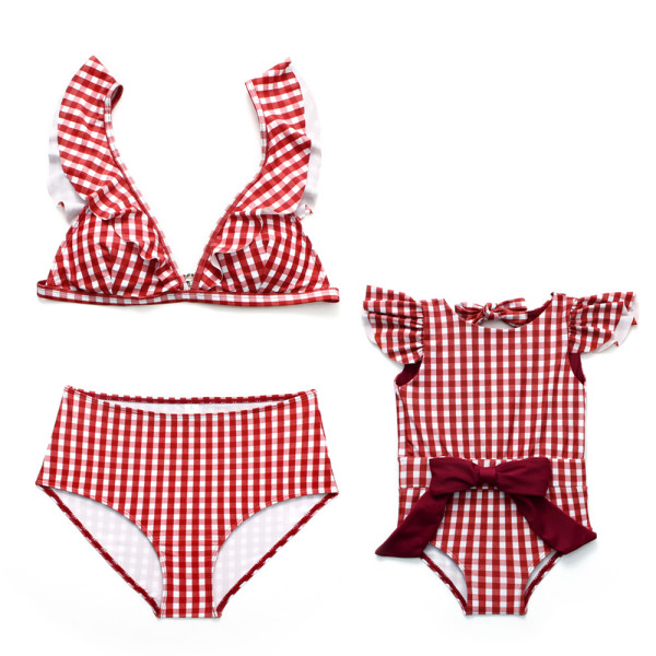 Mommy and Me Matching Swimwear Red Plaids Matching Swimsuit