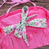 Kid Girls' Pink Tassels Print Flowers Bikini Set Beach Swimwear 2 Pieces Swimsuit