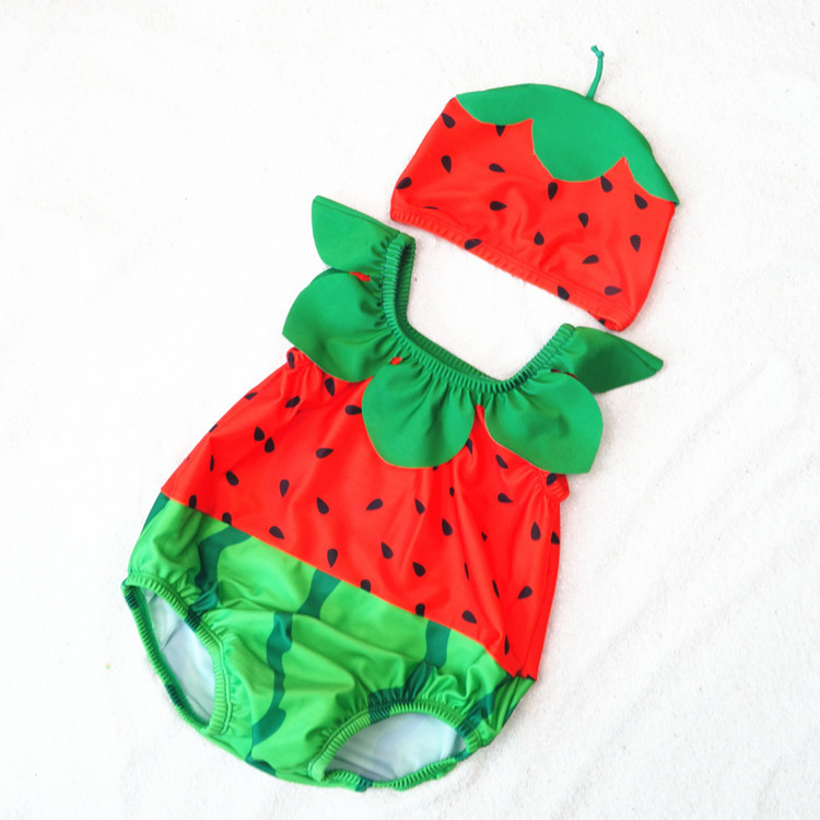 Baby 3D Cute Watermelon Swimsuit With Swim Cap 0-3 Years