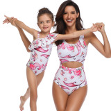Mommy and Me Matching Swimwear Print Mermaids Rufflles Swimsuit