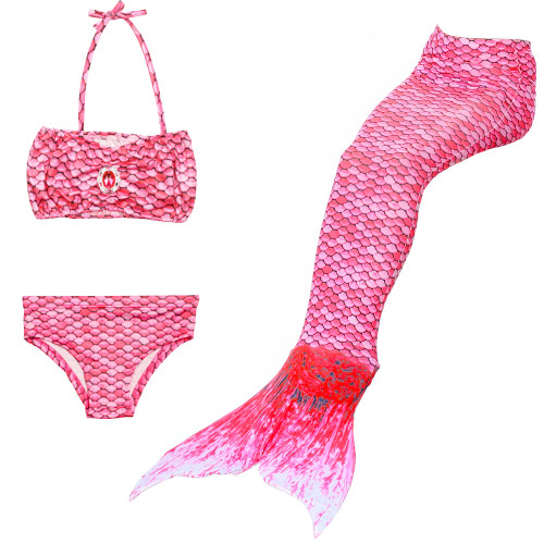 3PCS Kid Pink Girls Mermaid Tail For Fancy Princess Bikini Swimsuit With Free Garland Color Random