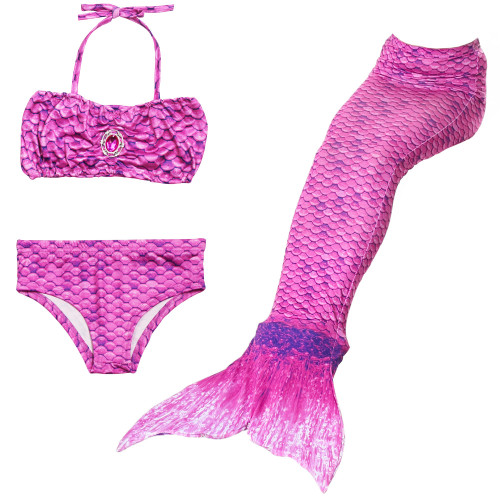 3PCS Kid Purple Girls Mermaid Tail For Fancy Princess Bikini Swimsuit With Free Garland Color Random