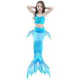 3PCS Kid Girls Bowknot Gemstone Blue Mermaid Tail Bikini Swimsuit With Free Garland Color Random