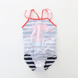 Kid Girls' Print Peppa Pigs Stripes Tutu One Piece Beach Swimwear With Swimming Cap