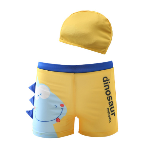 Kid Boys Print 3D Dinosaur  Swimwear Trunks  Swim Boxer Shorts With Swim Cap