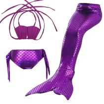 3PCS Kid Girls Mermaid Tail For Fancy Princess Bikini Swimsuit With Free Garland Color Random