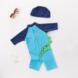 Kid Boys 3D Print Dinosaur Swimsuit With Swim Cap