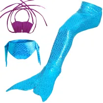 3PCS Kid Girls Mermaid Tail For Fancy Princess Bikini Swimsuit With Free Garland Color Random