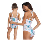 Mommy and Me Matching Swimwear Print Leafs Swimsuit