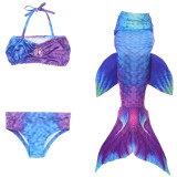 3PCS Kid Girls Gemstone Blue Mermaid Tail Bikini Swimsuit With Free Garland Color Random