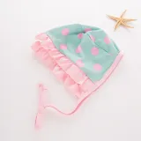 Toddler Girl Bowknot Print Pink Dots Swimsuit With Swim Cap