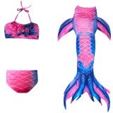 3PCS Kid Girls Bowknot Gemstone Pink Mermaid Tail Bikini Swimsuit With Free Garland Color Random