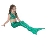 Kid Girls Bling Green Mermaid Tail Bikini Swimsuit With Free Garland Color Random