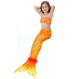 3PCS Kid Orange Colorful Girls Mermaid Tail For Fancy Princess Bikini Swimsuit With Free Garland Color Random