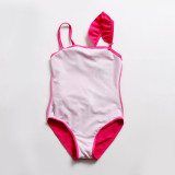 Kid Girls' 3D Embroidery Swan Ruffles One Piece Swimsuit Pink Beach Swimwear