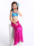 3PCS Kid Girls Pink Mermaid Tail For Fancy Princess Bikini Swimsuit With Free Garland Color Random