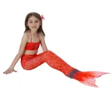 3PCS Kid Red Colorful Girls Mermaid Tail For Fancy Princess Bikini Swimsuit With Free Garland Color Random