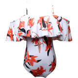 Mommy and Me Matching Swimwear Print Flowers Rufflles Swimsuit