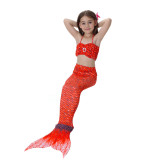 3PCS Kid Red Colorful Girls Mermaid Tail For Fancy Princess Bikini Swimsuit With Free Garland Color Random