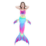 3PCS Kid Girls Gemstone Ombre Peafowl Mermaid Tail Bikini Swimsuit With Free Garland Color Random