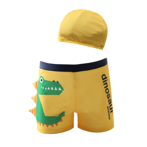 Kid Boys Print 3D Crocodile  Swimwear Trunks  Swim Boxer Shorts With Swim Cap