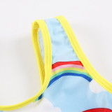 Kid Girls' Print Rainbows Cloud One Piece Beach Swimwear With Swimming Cap