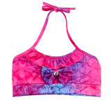 3PCS Kid Girls Gemstone Ombre Peafowl Mermaid Tail Bikini Swimsuit With Free Garland Color Random